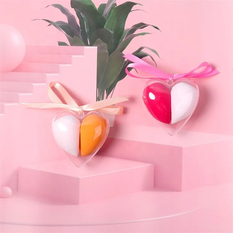 2PCS Love Box Case Beauty Facial Blender Colorful Super Soft Cosmetic Blending Heart Makeup Sponge Set