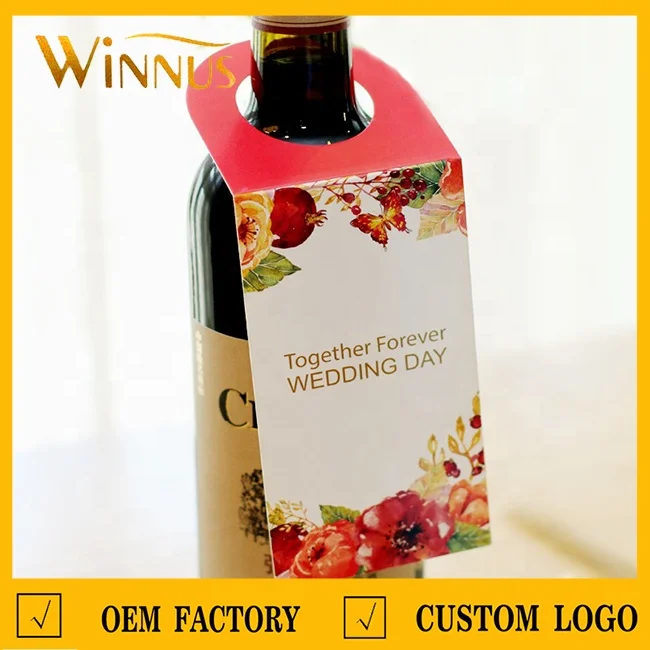 custom logo print waterproof ad hotel water bottle folded paper card wedding party beer bottle hang tag wine bottle neck tag