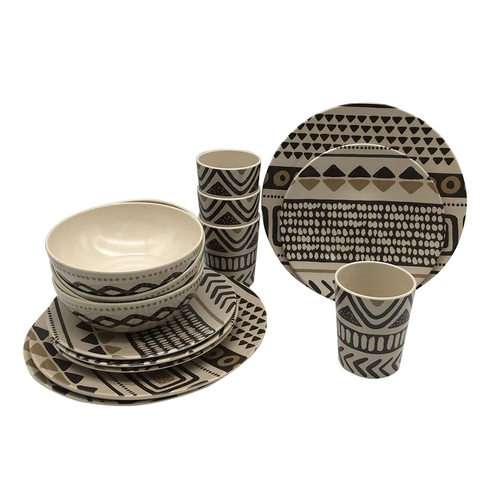 
high quality BPA free hard plastic reusable custom print 10 inch round bamboo fiber melamine dinner plate 