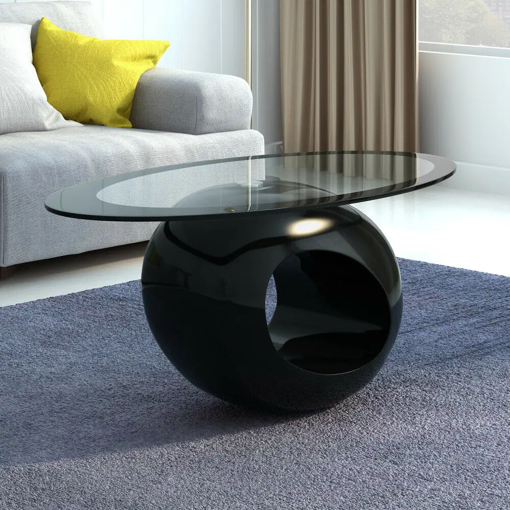 Modern Stylish & Luxury Black Oval Tempered Glass Coffee Table In Black Home Furniture