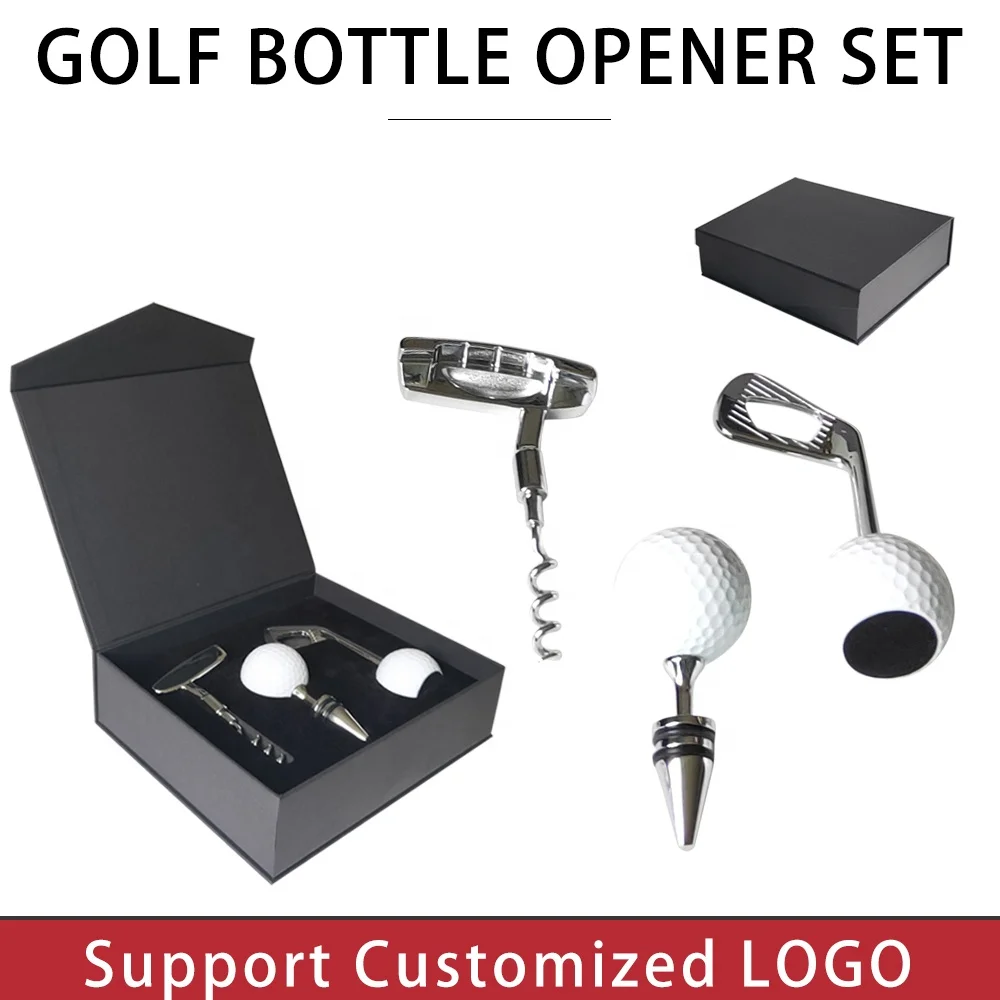 Wholesale Custom Golf Corkscrew Set Custom Logo Golf Wine Stopper Gift Set Metal Corkscrew