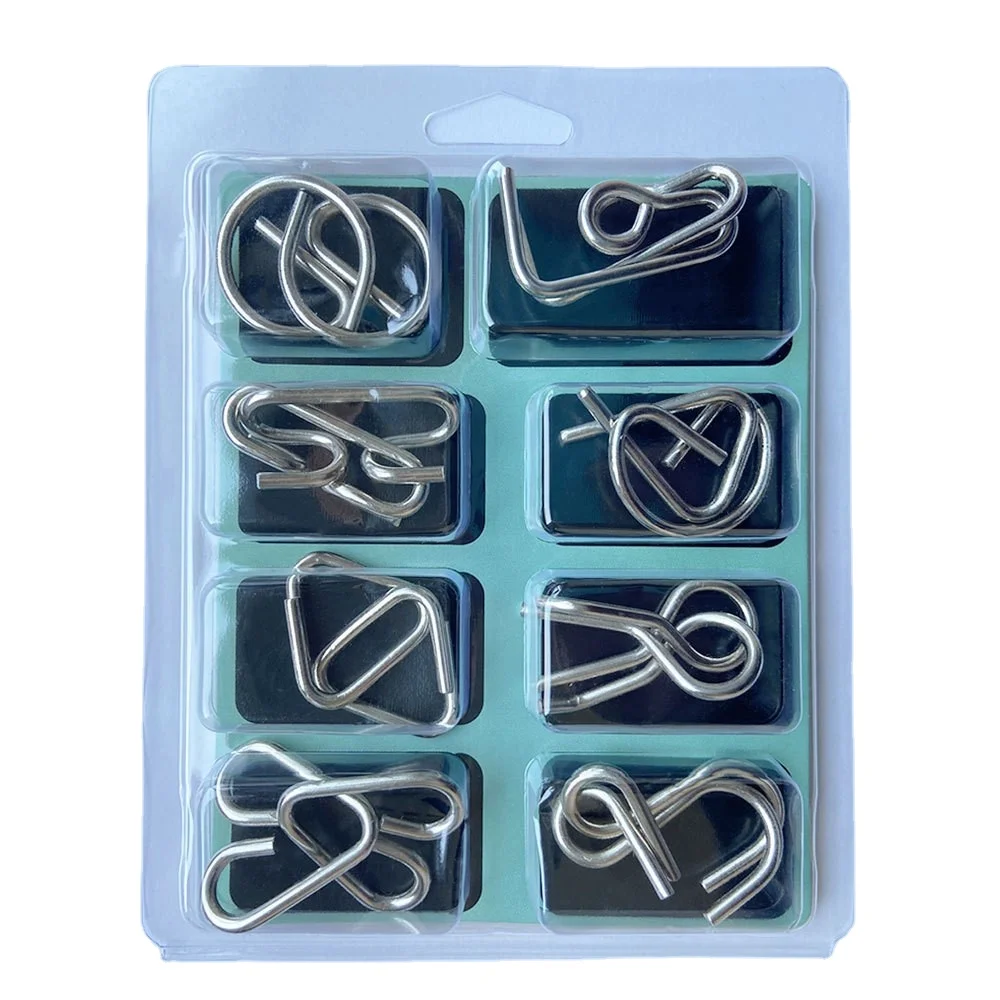8Pcs 3D IQ Metal Puzzle Set Brain Exercise Adults Kids Disentanglement Iron Link Montessori Intelligent Children Educational Toy