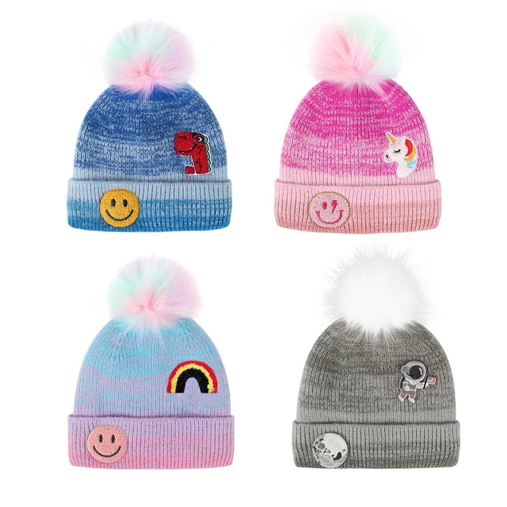 Knit Cap Boys Girls Beanies Double Layer Pom Hats baby beanie hat for children