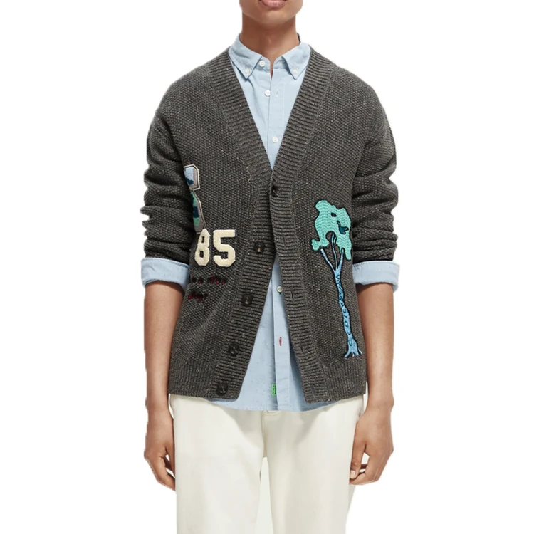 AiNear зимний шерстяной вязаный кардиган с логотипом на заказ, свитер, мужская вязаная одежда с длинным рукавом, вязаный кардиган с вышивкой буквами для мужчин