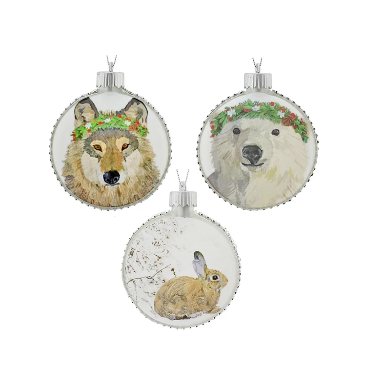 Wolf King Pattern Stage Decoration Hanging for Tree Party Supplies Ornament Christmas Lighted Flat Glass Mirror Ball