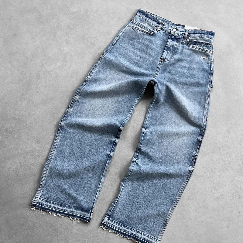 Custom streetstyle trend pure wash pants stonewashed denim jeans casual baggy jeans for men
