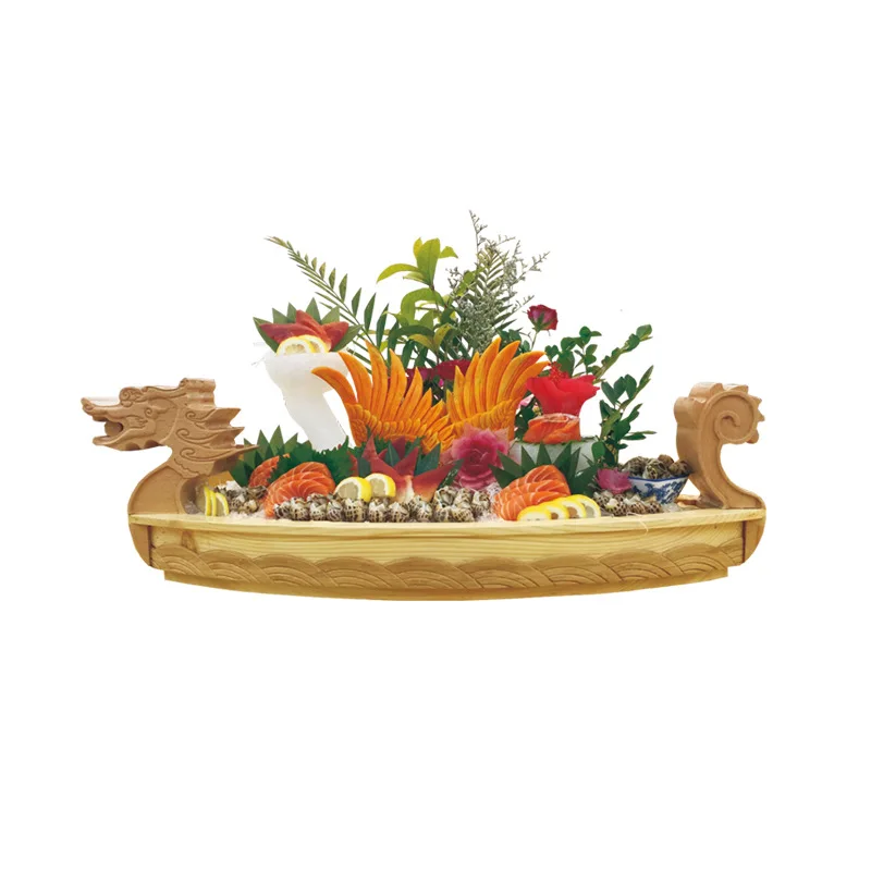 Hensin Japanese Style Restaurant Giant Customized Logo120cm Large Wooden Dragon Sushi Boat Container For Sushi