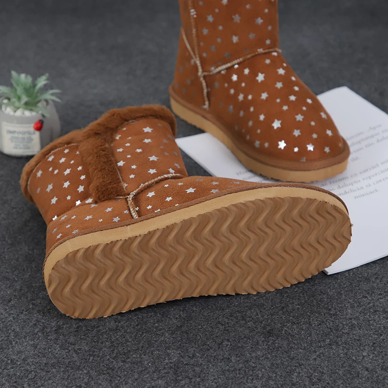 Wholesale Glitter Girls Little Kids Shiny Ankle Winter Fur Snow Boots Winter For Children With Bling Stars