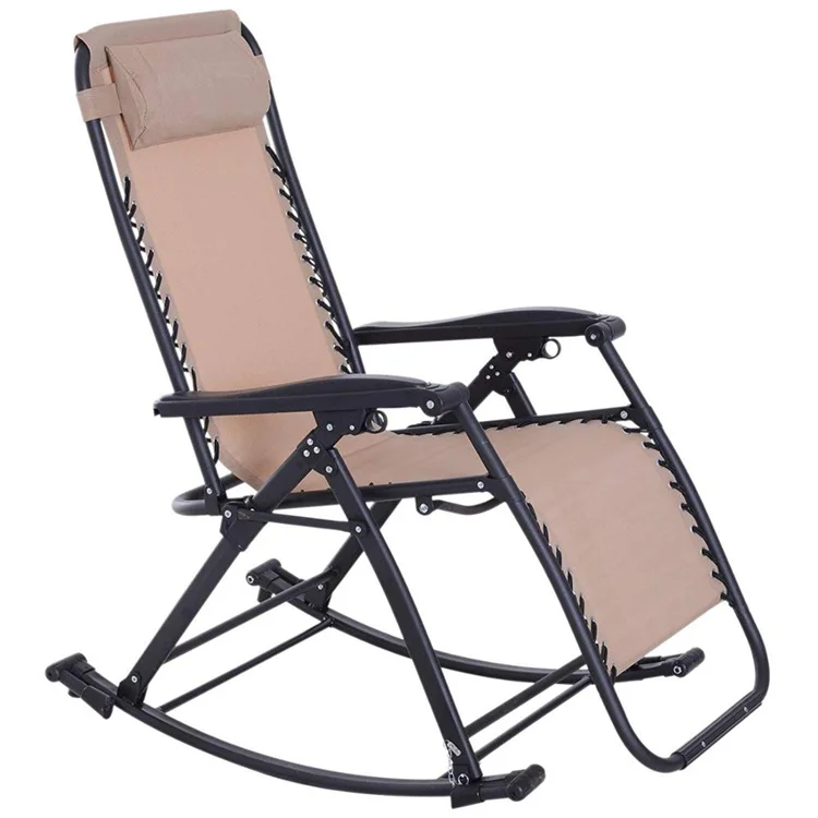 Outdoor Patio Metal Folding Rocking Chair Rocker Reclining Chair with Adjustable Pillow for sale