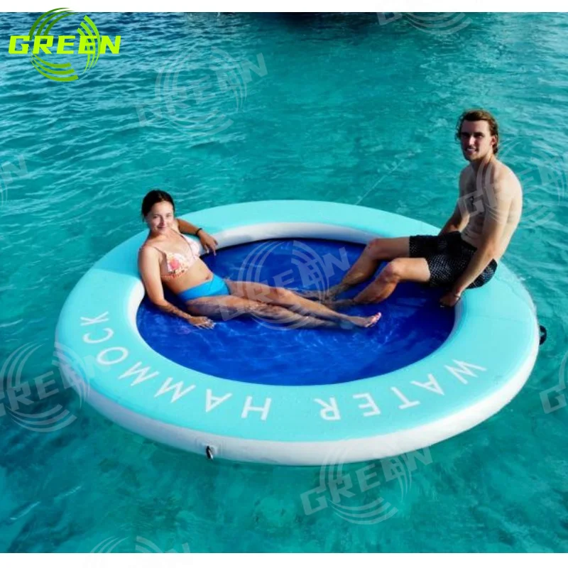 Green inflatable water hammock pool floating dock square hammock