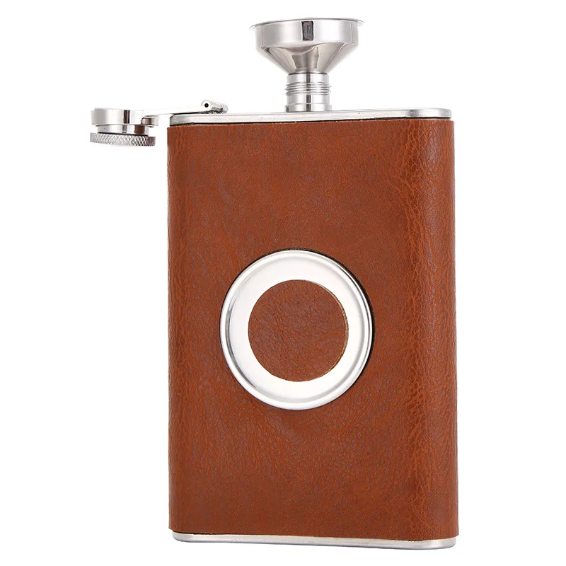 Stainless Steel 8 Ounce Whiskey Hip Flask Gift Set With a Built-in Collapsible 2 oz Shot Glass