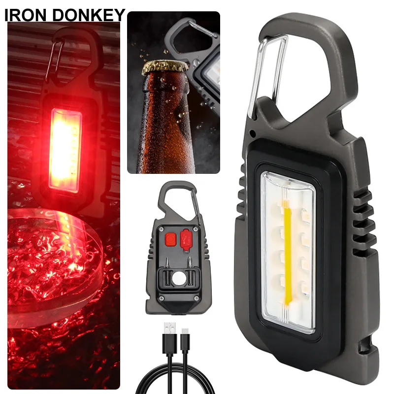 Iron Donkey Outdoor Diode Flashlight Multi functional USB Portable COB Keychain Light