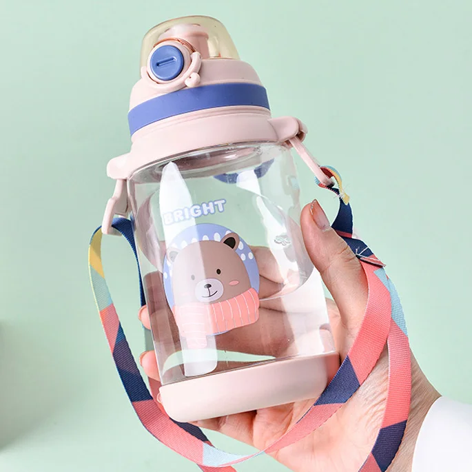 550ml/650ml kids Clear Plastic Water Bottle With Straw Drinking Children Drink School Cute Water Bottle For Kids