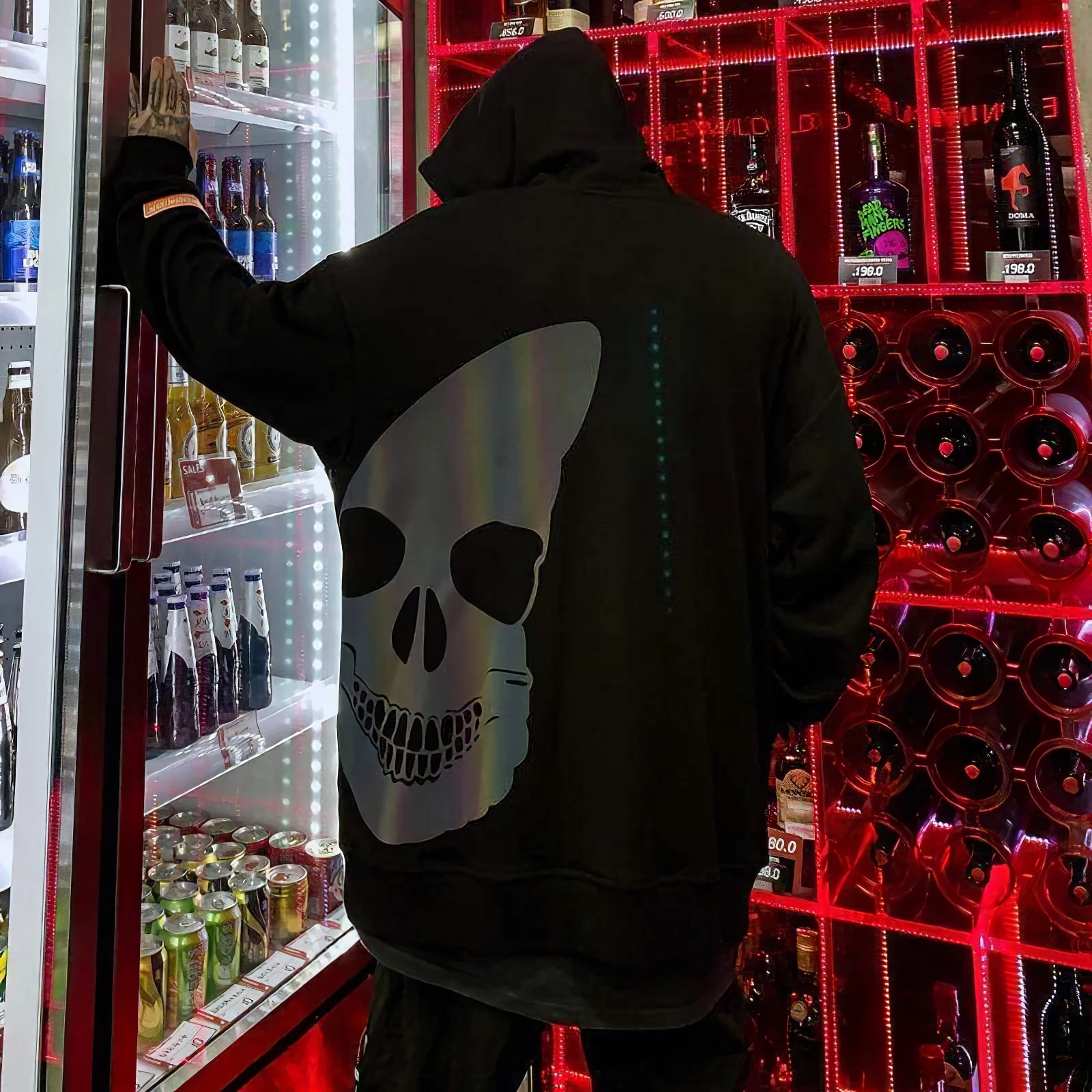 Черная и розовая толстовка с принтом черепа на заказ, повседневная мужская одежда с логотипом на заказ, уличный пуловер в стиле хип-хоп, светоотражающая Толстовка для мужчин