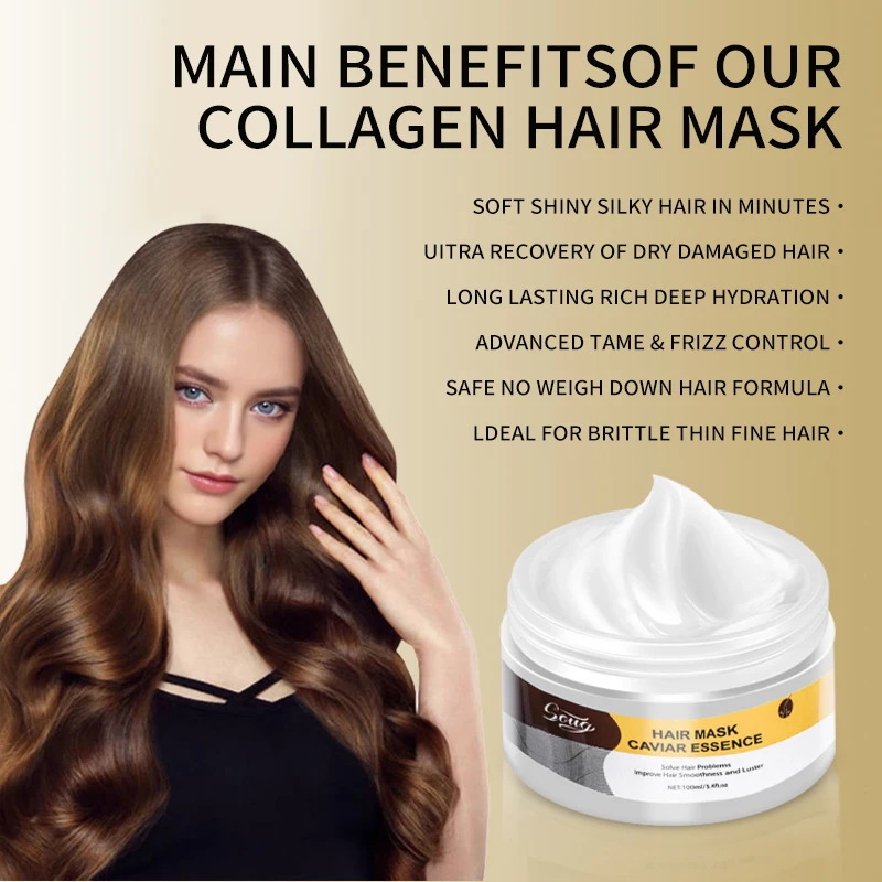 Wholesale All Natural Anti Breakage Loss Repair Scalp Damage Hair Mask Hydrating Caviar Collagen Hair Mask