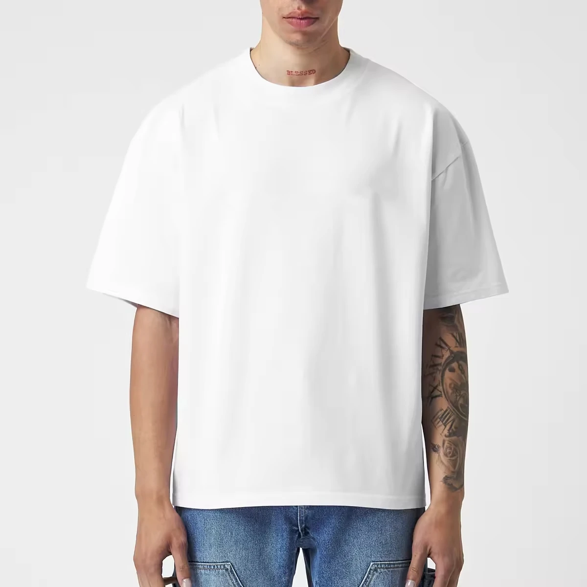 Manufacturer 245 GSM Blank Box Tee Shirt Boxy Fit Crop TShirt Oversized Heavyweight 100% Cotton T-Shirt Men