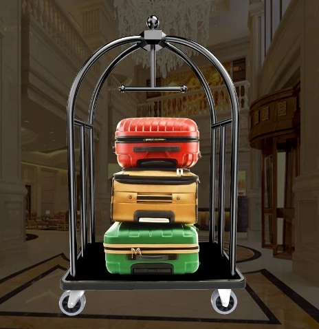 High Quality Golden Stainless Steel Hotel Luggage Carriers Bellman Cart Gold Top Hand-Pushed Dismantling Luggage Car