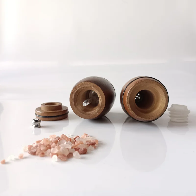 Mini Wooden Pepper & Salt Grinder Set Barrel-shaped One Hand Pepper Shaker Set for Kitchen Use Portable & Storage