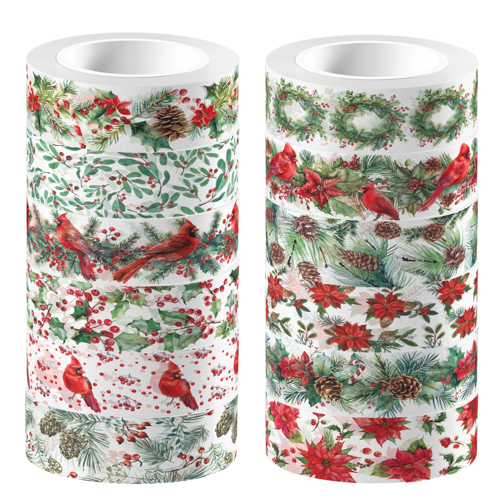 ZH074 Christmas Red Flower and Bird Pattern Washi Tape Masking Decorative Sticker for DIY Craft Scrapbook Girls Party Supplies