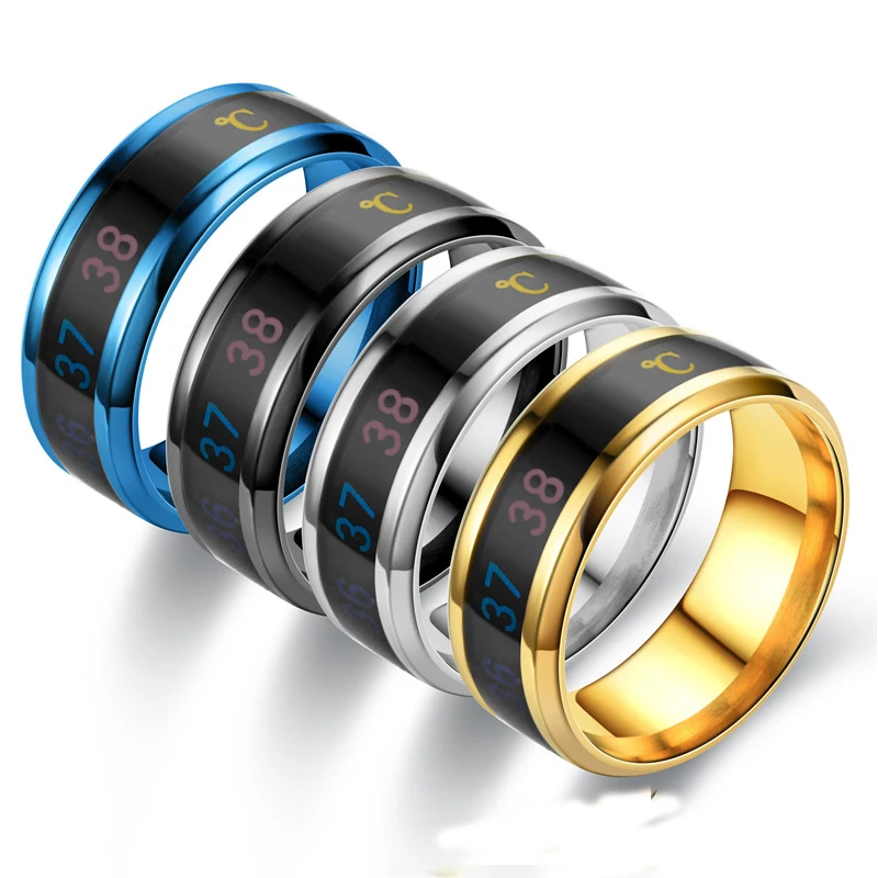 Non Tarnish Stainless Steel 18k Pvd Gold Smart Temperature Color Mood Couple Finger Ring Men Women Geometric Knuckle Ring