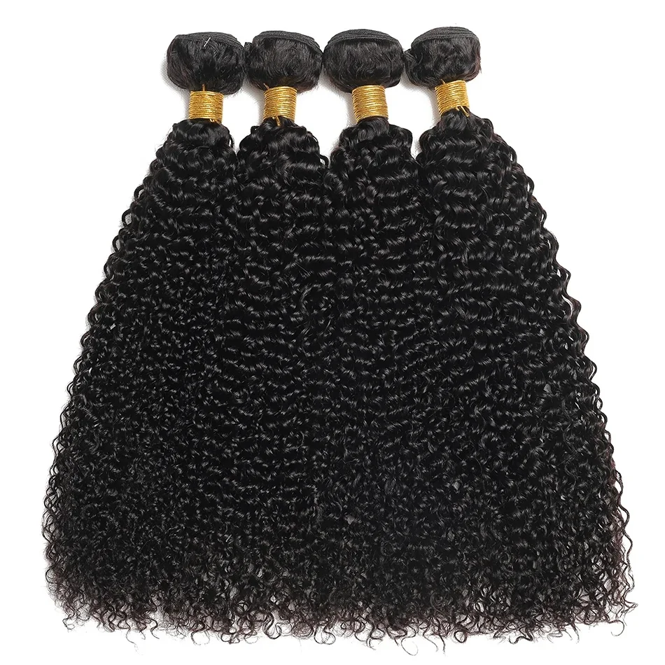 Wholesale Blend Hair Bundles with 4*4 Closure Set Kinky Curl Natural Color Cheap Brazilian Hair Bundles Set for Black Women