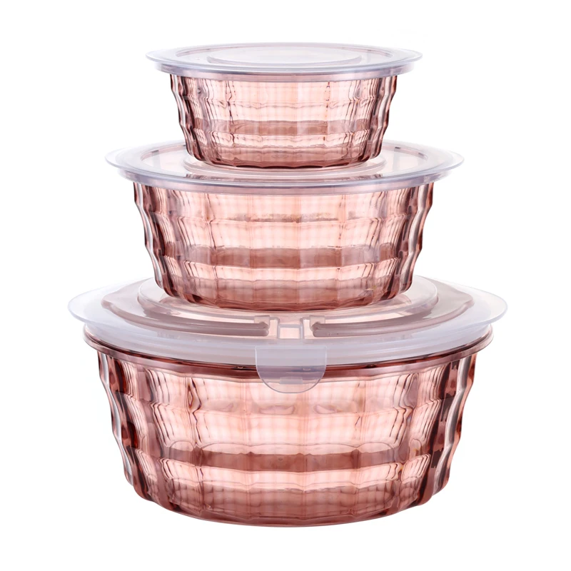 BPA-Free Stackable and Nesting 3 Piece Plastic Round Food Containers with Lids Mixing Bowl