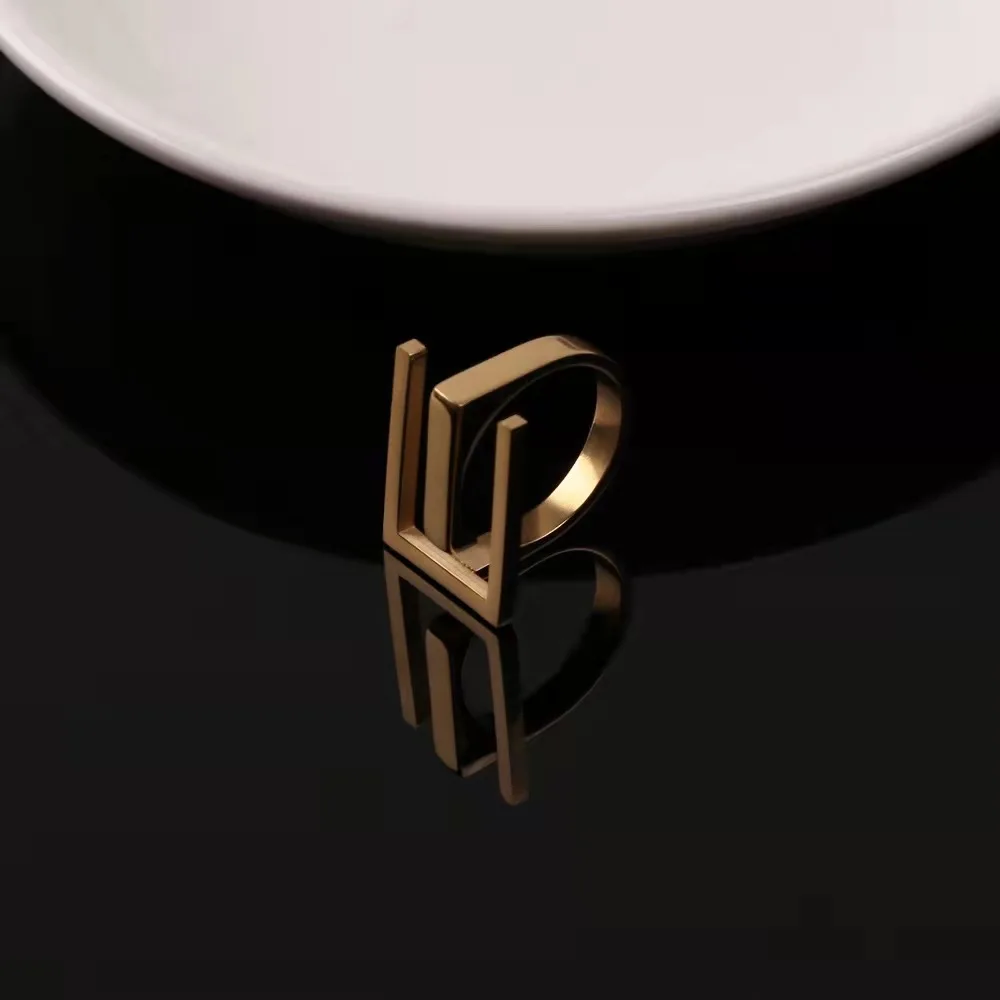 fashion 2020 minimalist korean geometric metal copper gold plated rings  designs for women