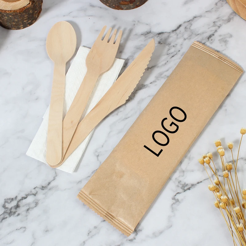 Biodegradable Disposable Wooden Spoon Knife Cutlery Set