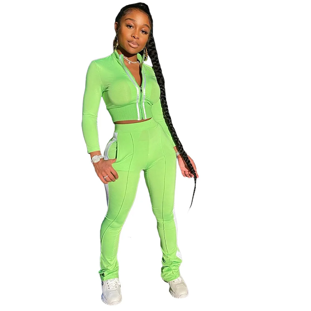 2021 Factory Direct Sale wu fashion polyester daily designer solid colors long sleeve 2 piece set women clothing sweatsuit