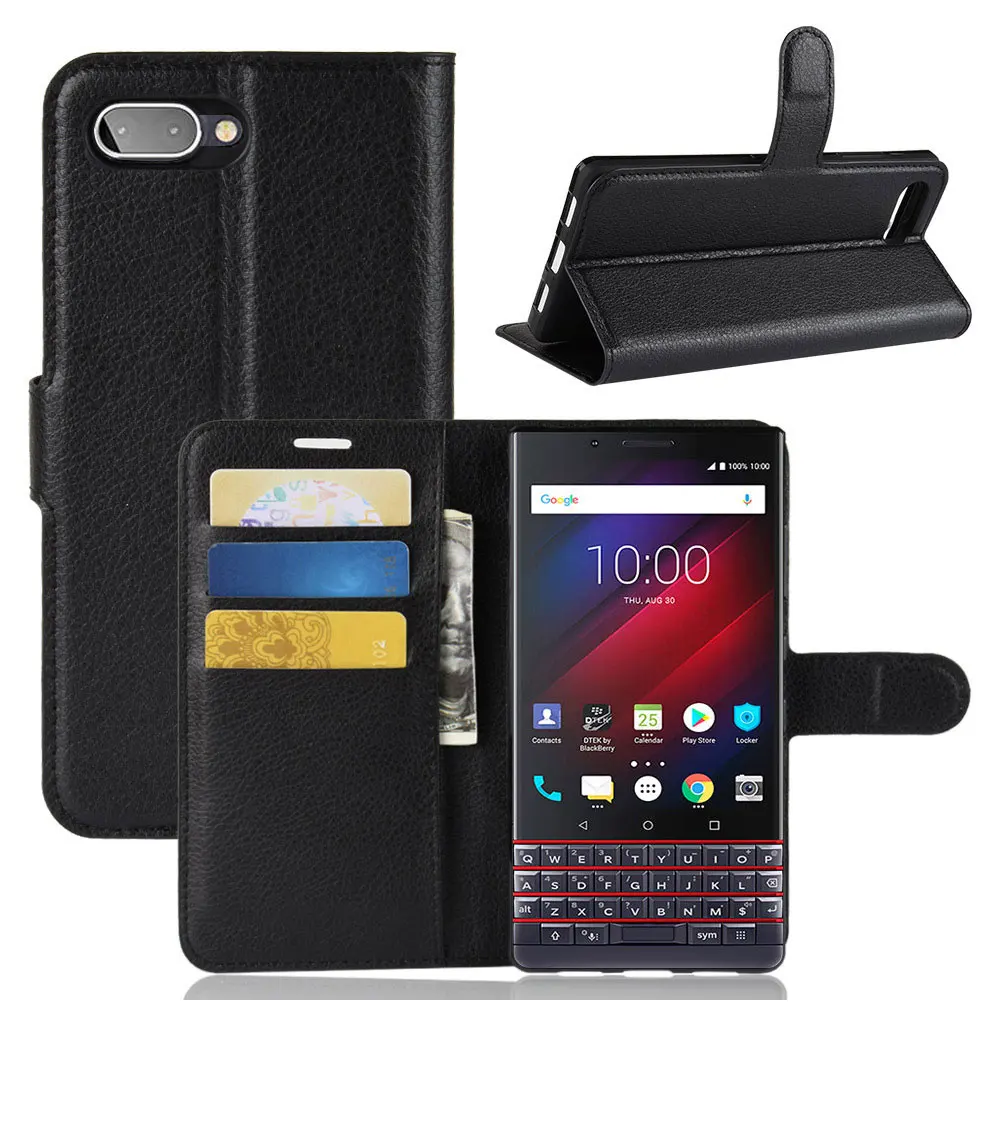 Wallet Phone Case For Blackberry Key2 Lite Soft Litchi Silicone Bumper Cases Camera Lens Protection Tpu Purse Flip Cover