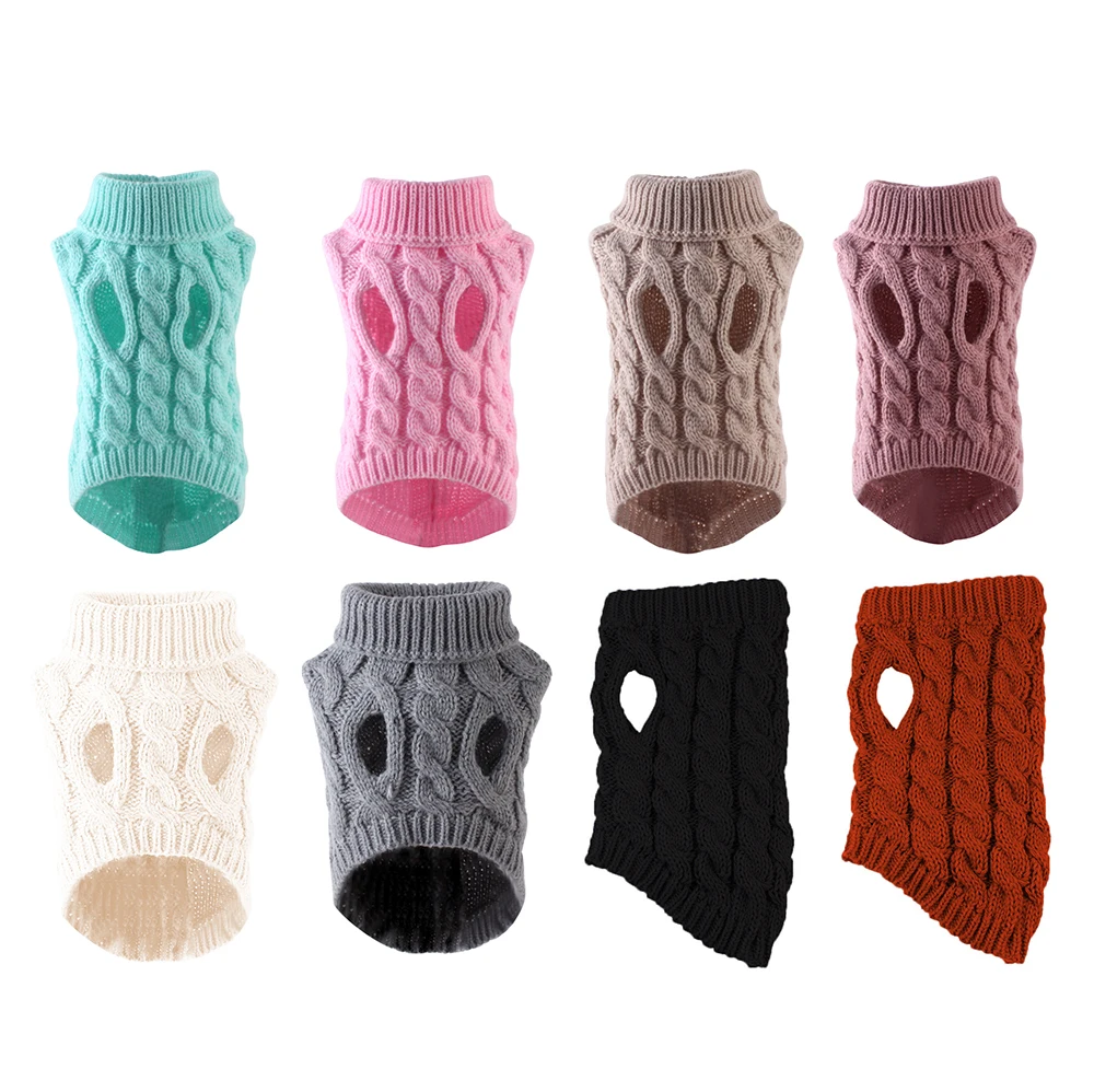 VSCOO Custom Winter Warm Wholesale Solid Color Knitted Dog Jumper Cable Soft Pet Clothes Knit Dogs Sweaters
