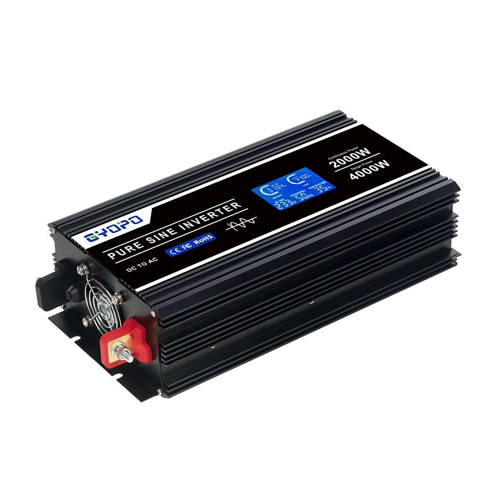 Gyopo car use inverter 12V 24V 48V dc to 220V 230V 240V ac 2000w power inverter with LCD screen monitor