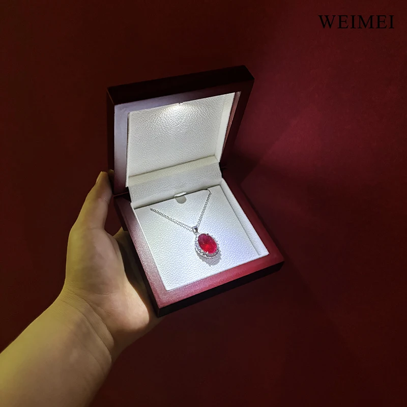 WEIMEI PRO ювелирные изделия светодиодная деревянная коробка ювелирное ожерелье Подарочная упаковка серьги кулон из розового дерева для ожерелья со светодиодом