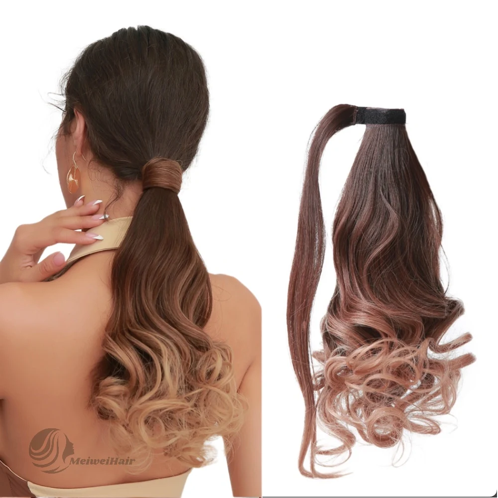 Meiwei  drawstring short ombre brown 613 blonde  wrap around synthetic ponytail hair extension for black women factory wholesale