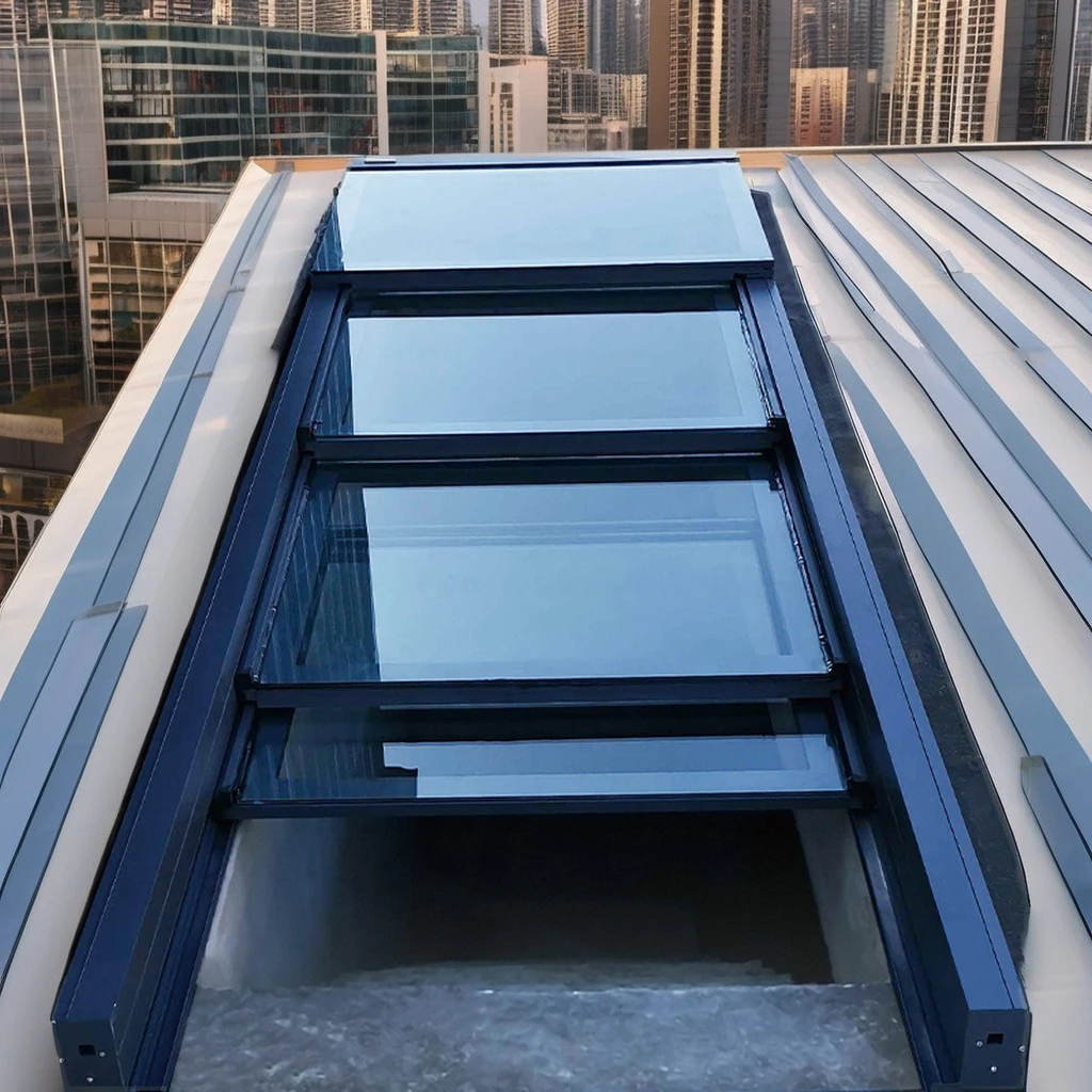 Manufactory Offer Oem Design Smart Flat Roof Staircase Exit Sliding Skylight Roof Retractable Moving Glass Systems Skylight