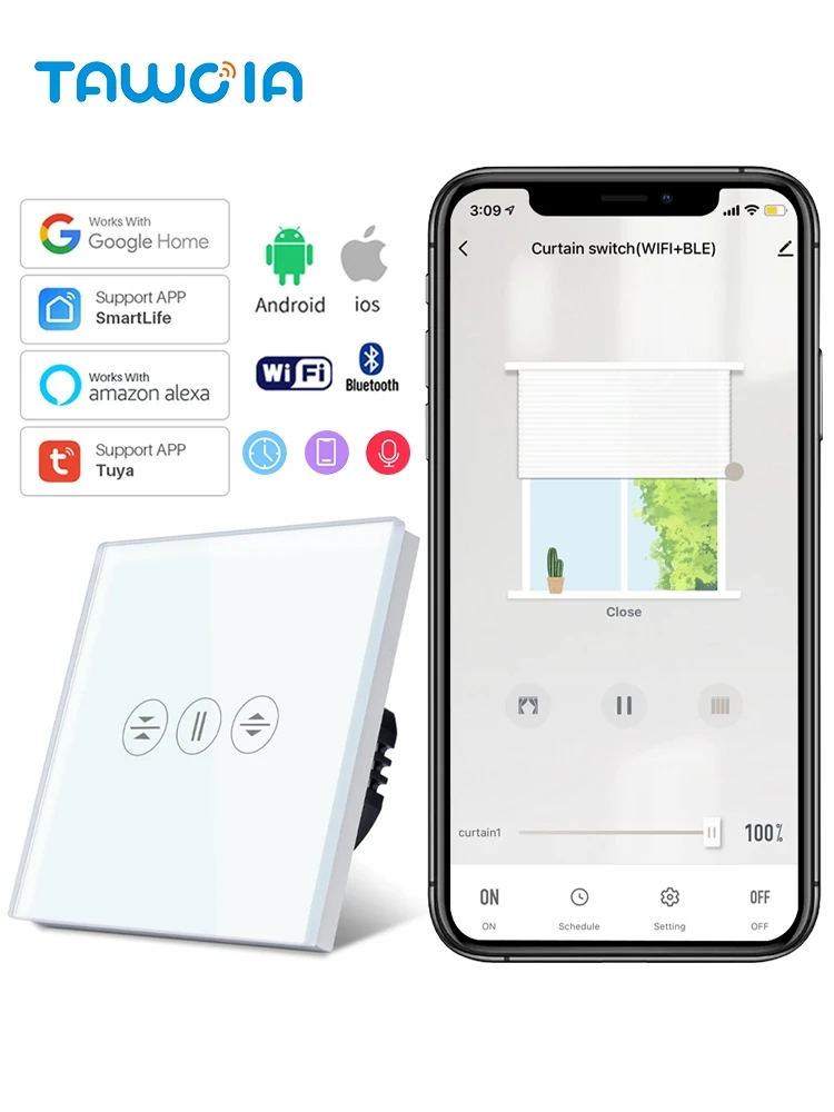 WiFi Roller Shutter Switch Neutral Required 3 Touch Buttons 4 mm Thickness switch smart