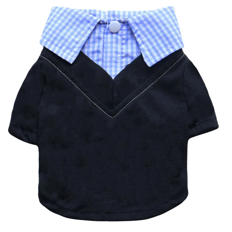 Luxury Good Quality Pet Dog Clothes Plaid Point Collar Fake 2-Piece Pet T-shirt