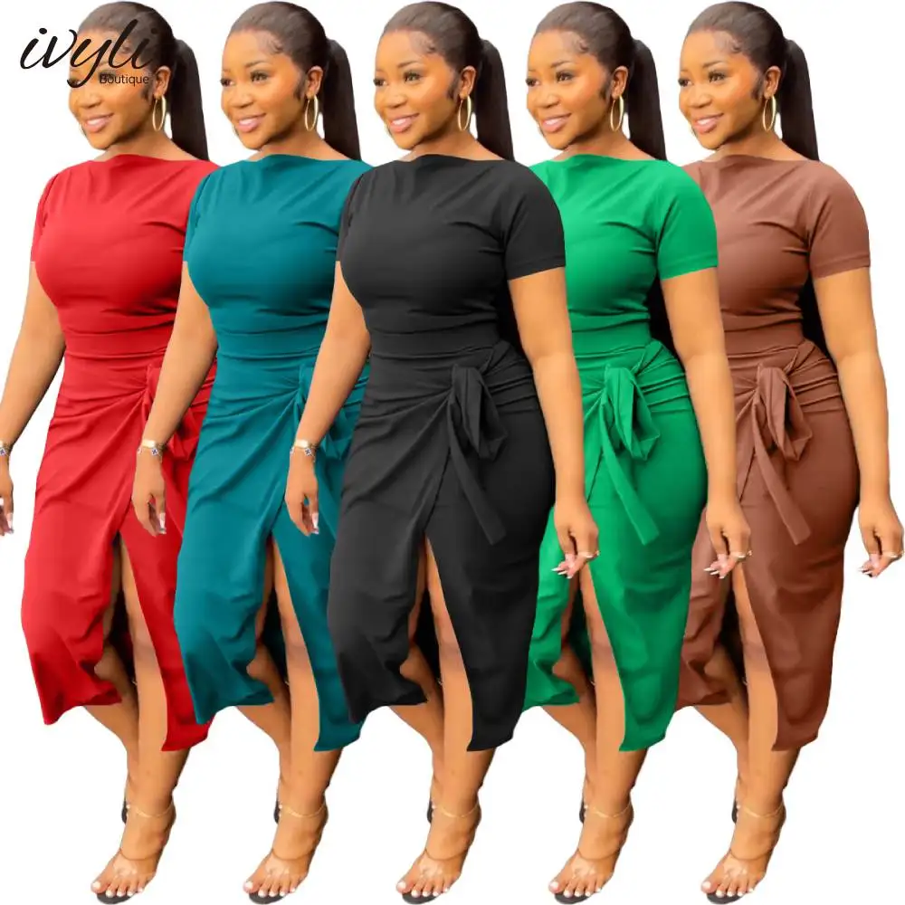 2022 Women Spring Clothes  Fashion Tops and Lace Split Skirt Suit Office Dresses Women Formal Work 2 Piece Set