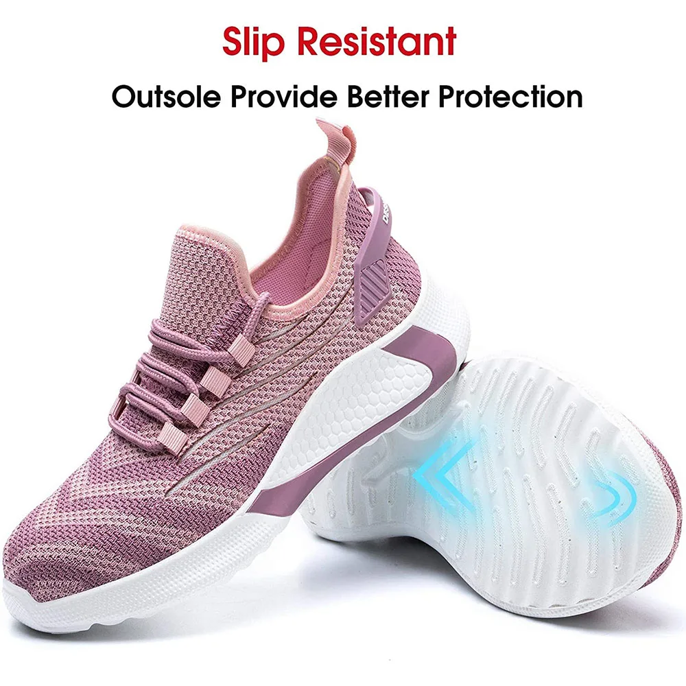 FREE SAMPLE Steel Toe Shoes for Women Lightweight Safety Shoes Air Cushion Comfortable Indestructible Womens Work Sneakers
