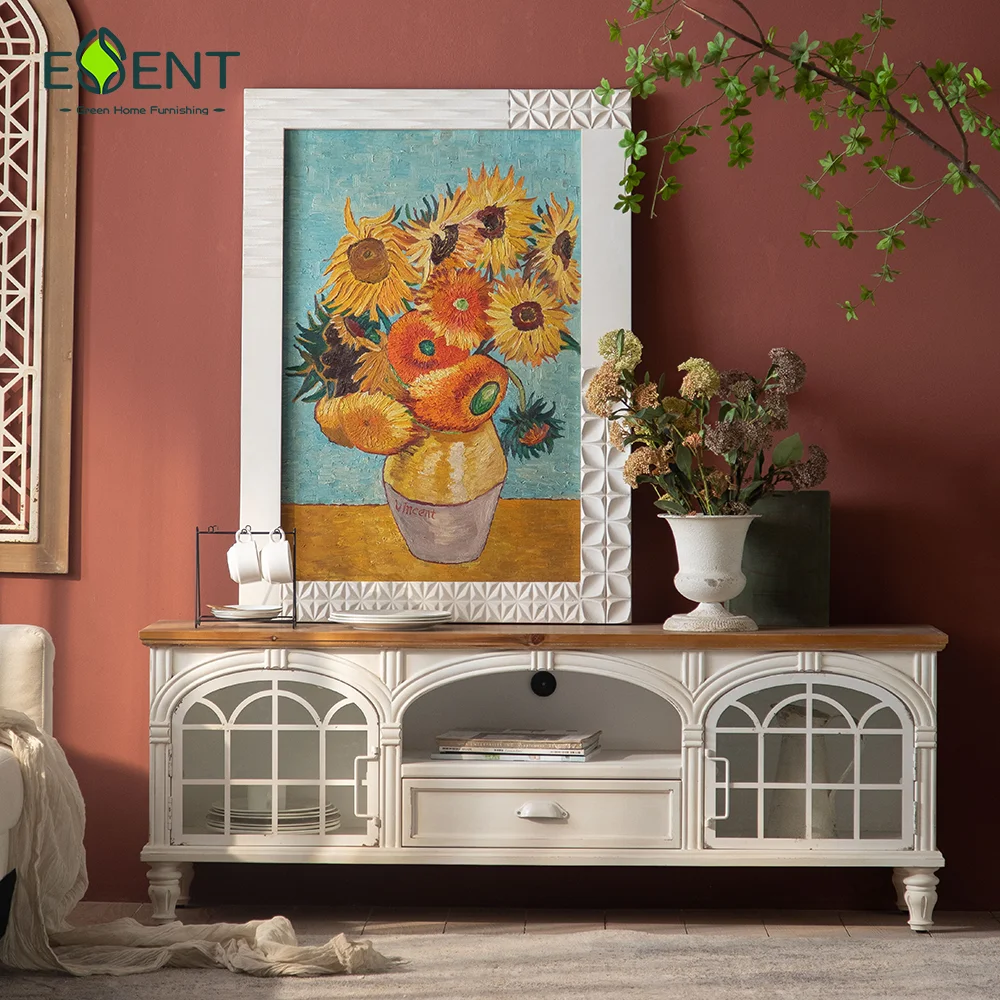 Essent American Farmhouse Television Stand Modern Media Console With Storage TV Cabinet Living Room Wooden Tv Stand