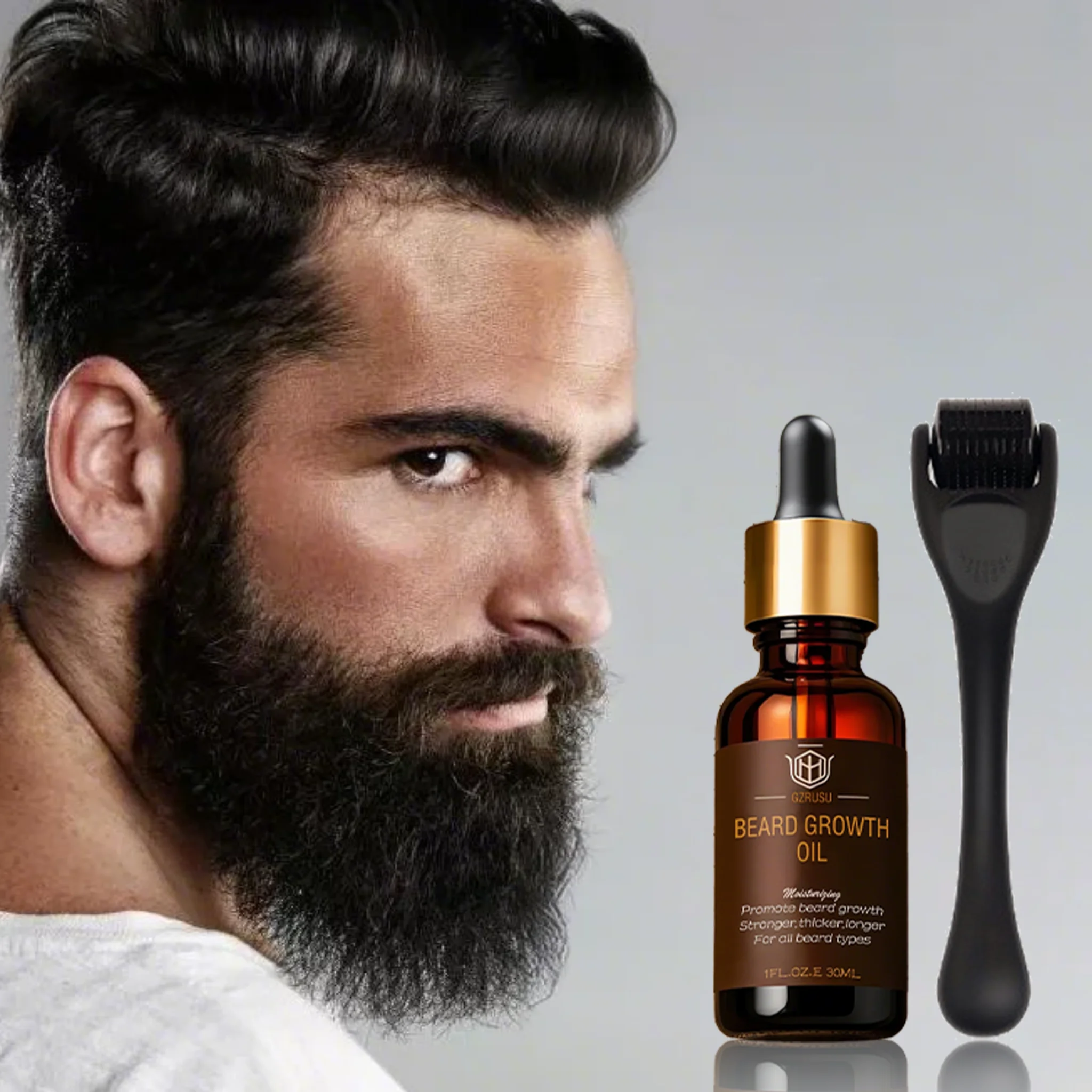 Private Label Beard Care Products Custom Scented Natural Organic Best Beard Growth Oil with Beard Roller for Men