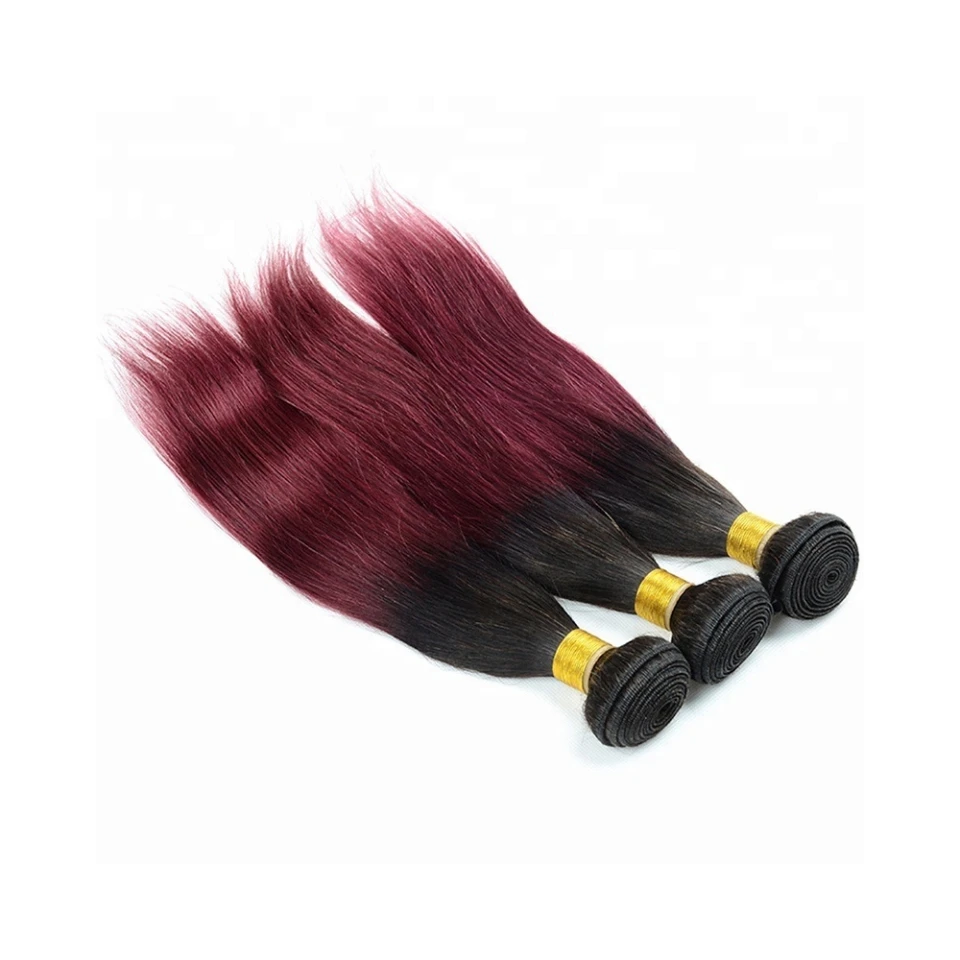 Factory Supply 100% Human Hair Dyed Wine Red Color 99J# Straight 18/28 Inch Hair Extensions Bundles for Women