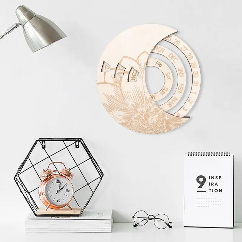 Creative Round Wooden Concentric Calendar Perpetual Calendar Circular Decoration
