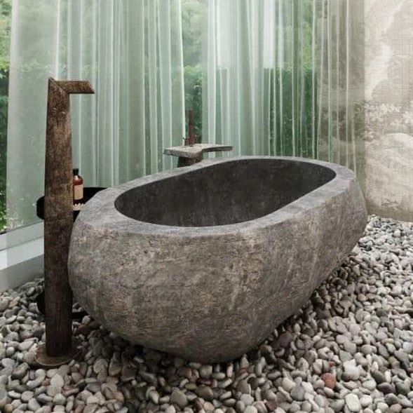 Wholesale Hand Carved Boulder Big Brown Natural Stone Bathtub for Sale