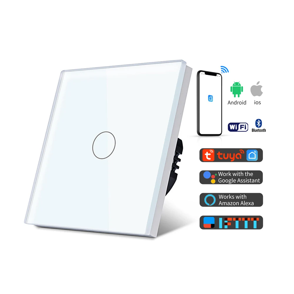 TAWOIA Tuya Wi-Fi Smart Touch Switch 1 Gang No Neutral Line 86*86mm Schalter Interrupteur Mural Smart Touch Switch