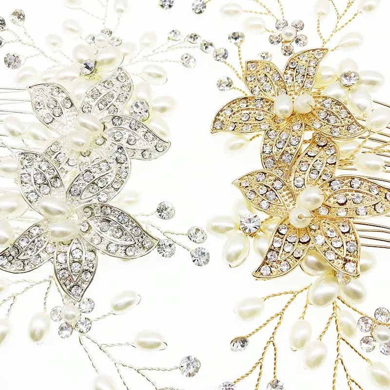 SHSS2006 Wholesale Handmade Bridal Gold Color Hair Accessories Wedding Rhinestone Hair Comb For Girls