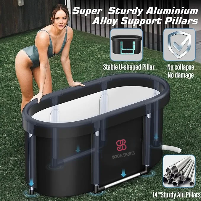 Oval Portable Inflatable PVC Plastic Adult Bathtub with Ice Bath Lid Cold Water Therapy Cover Stand Alone Adult Recovery Bathtub