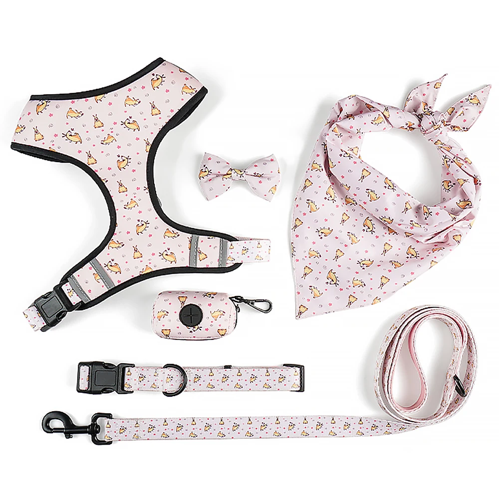 Продукты для домашних животных изготовиттель нестандартных дизайнерский нейлоновый ошейник и поводок набор регулируемый ремень клетчатой ткани с бантиком из неопрена