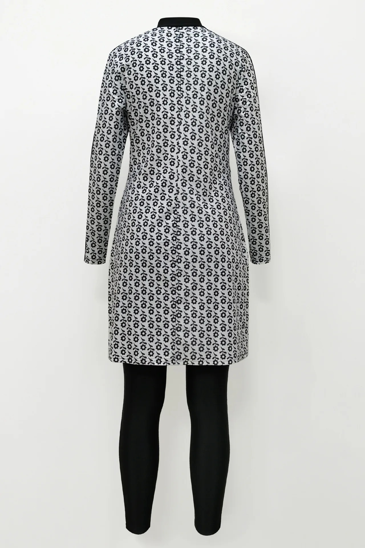 Women Black And White Full Cover Overall Muslim Swim Suit Islamic Hijab Muslim Swimwear Swimsuits 3 Piece Printed Beach Wear