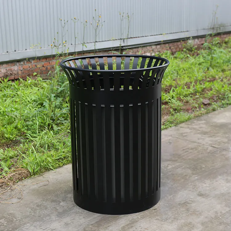 Black Decorative Baskets Garbage Bin Trash Can Garden Metal Round Perforated Galvanized Steel Street Arlau Outdoor Manufacturer